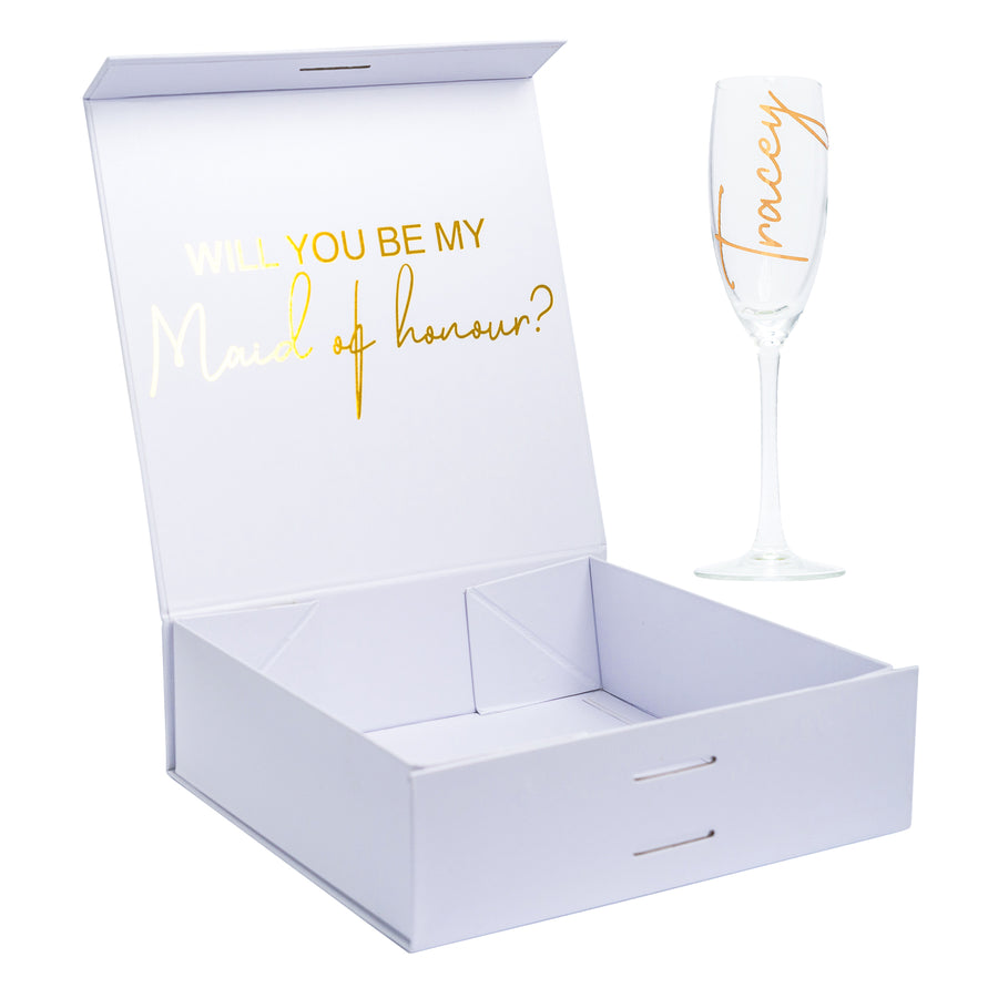 2024 Will You Be My- Navy Blue Personalized Bridesmaid Proposal Gift Box FULL SET with Robe, Maid of Honor Gift Box, Custom Wine Glass